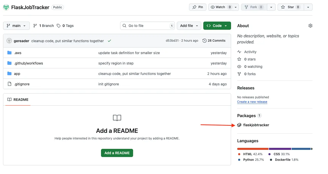 Screenshot showing GitHub repo with arrow pointing to Packages